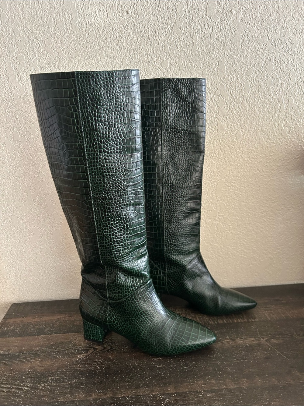 Italian Aquatalia Dark Green Leather Knee-High Boots